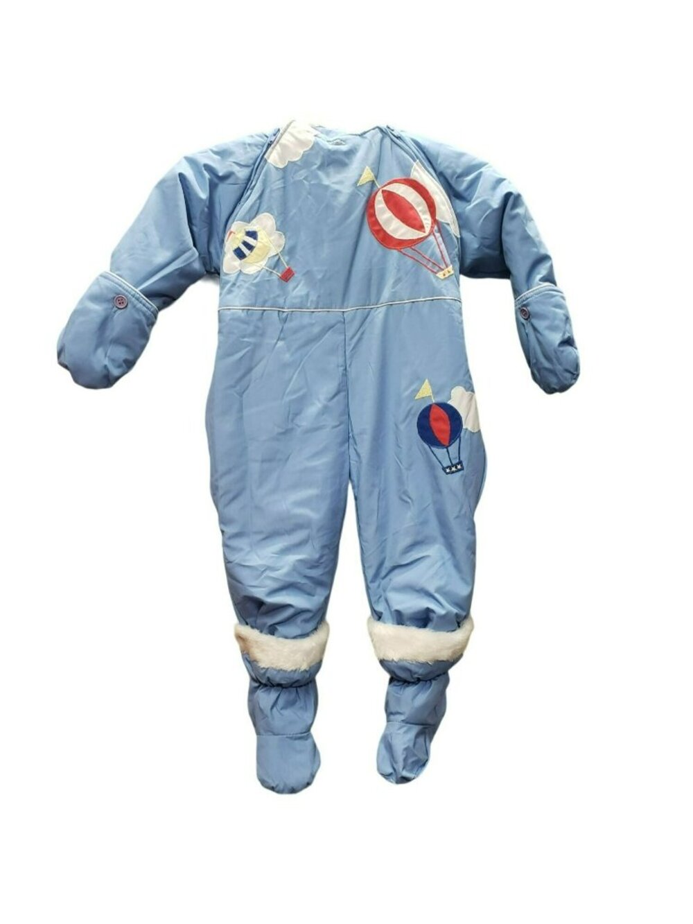 Vtg Hooded Snow Suit w Booties, Boys 24M, Blue, Zip Close, Mighty Mac, Balloons